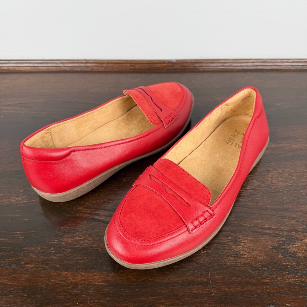 Naturalizer Finley Penny Loafers Leather Womens Flat Shoes Size 9 Red